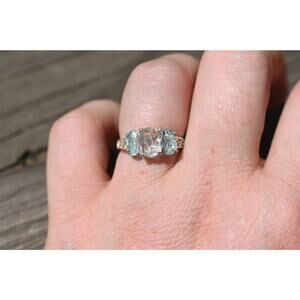 Aquamarine and Lake County diamond ring .925 sterling silver size 3 4 5 6 7 8 9